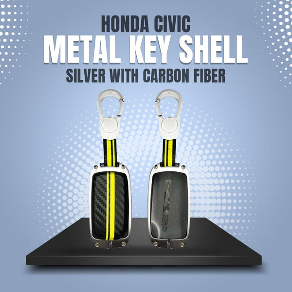 Honda Civic Metal Key Shell Silver With Carbon Fiber - Model 2022-2024