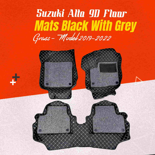 Suzuki Alto 9D Floor Mats Black With Grey Grass - Model 2019-2022