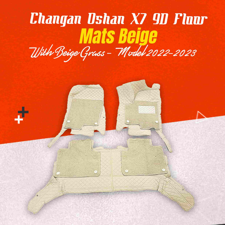 Changan Oshan X7 9D Floor Mats Beige With Beige Grass - Model 2022-2024