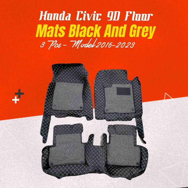Honda Civic 9D Floor Mats Black and Grey 3 Pcs - Model 2016-2024