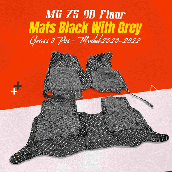 MG ZS 9D Floor Mats Black With Grey Grass 3 Pcs - Model 2020-2022