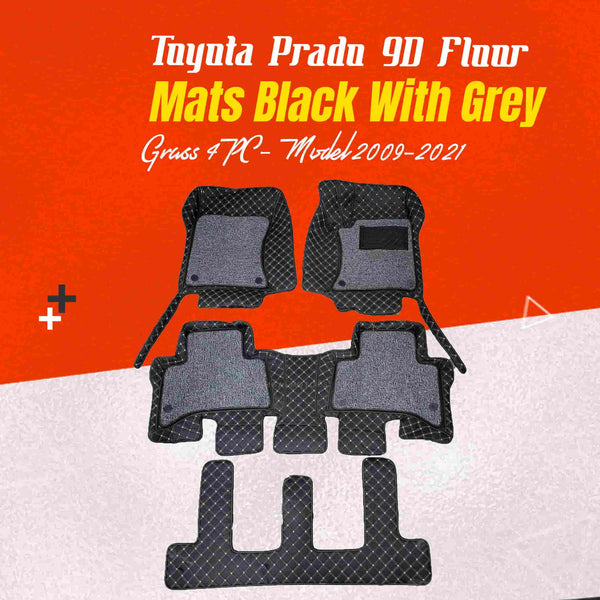 Toyota Prado 9D Floor Mats Black With Grey Grass 4PC - Model 2009-2021