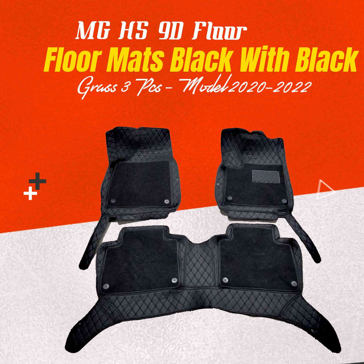MG HS 9D Floor Mats Black With Black Grass 3 Pcs - Model 2020-2022
