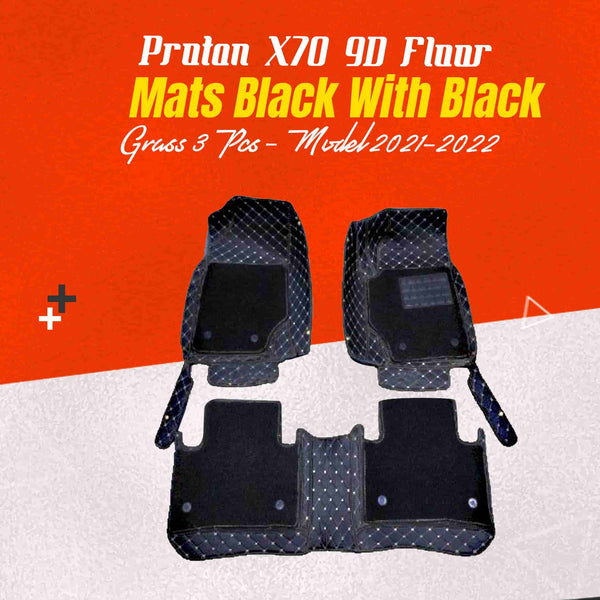 Proton X70 9D Floor Mats Black With Black Grass 3 Pcs - Model 2021-2024