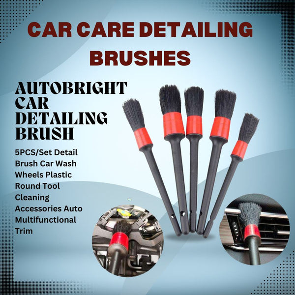 AutoBright Car Detailing Brush - 5PCS/Set Detail Brush Car Wash Wheels Plastic Round Tool Cleaning Accessories Auto Multifunctional Trim