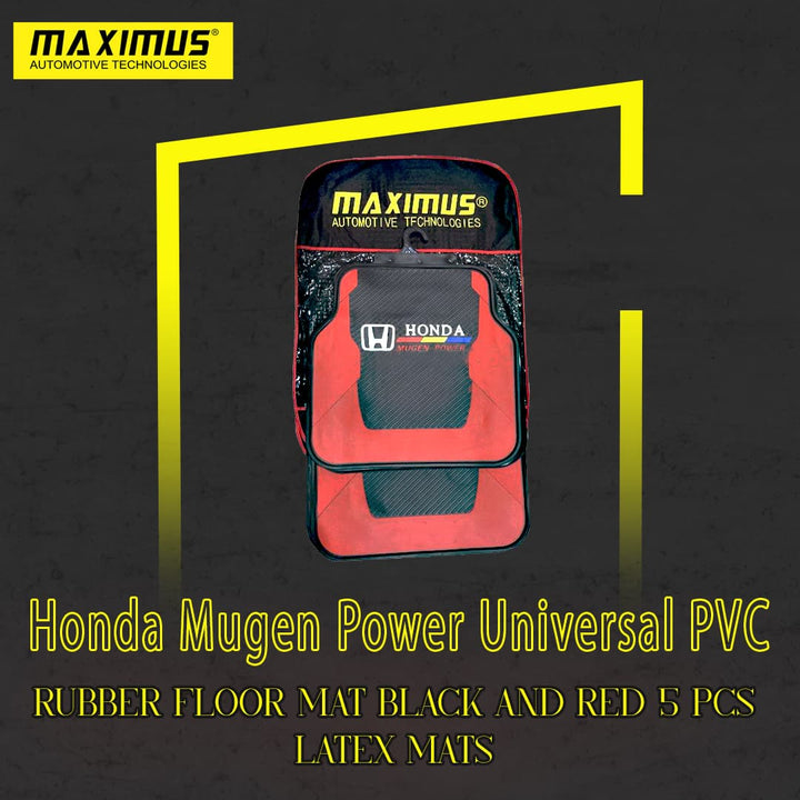 Honda Mugen Power Universal PVC Rubber Floor Mat Black and Red 5 Pcs