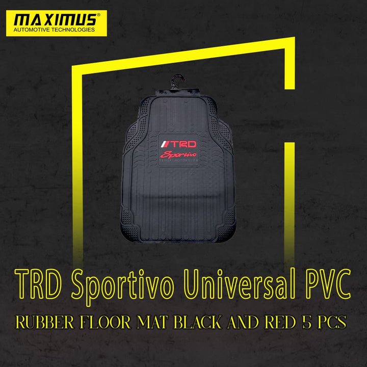 TRD Sportivo Universal PVC Rubber Floor Mat Black and Red 5 Pcs