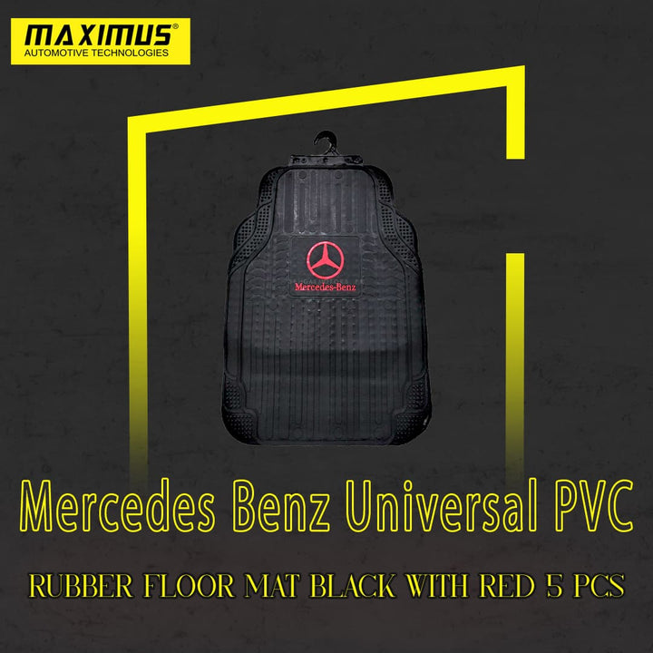 Mercedes Benz Universal PVC Rubber Floor Mat Black With Red 5 Pcs