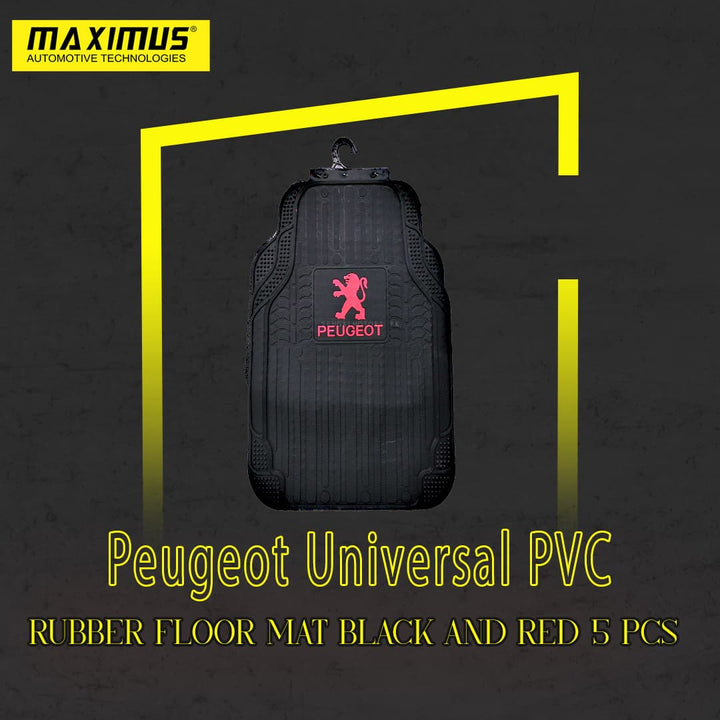 Peugeot Universal PVC Rubber Floor Mat Black and Red 5 Pcs