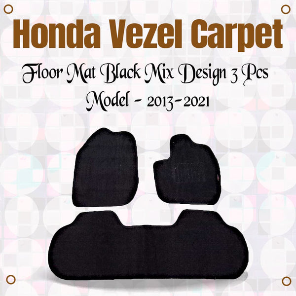 Honda Vezel Carpet Floor Mat Black Mix Design 3 Pcs - Model - 2013-2021