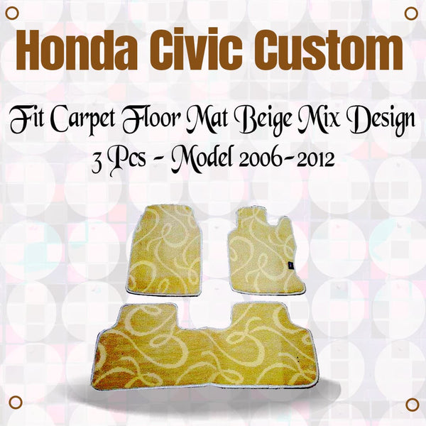 Honda Civic Custom Fit Carpet Floor Mat Beige Mix Design 3 Pcs - Model 2006-2012