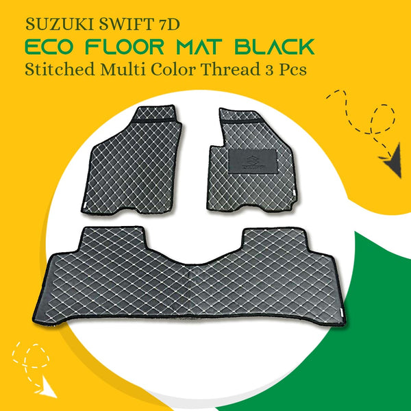 Suzuki Swift 7D Eco Floor Mat Black Stitched Multi Color Thread 3 Pcs - Model 2022-2023