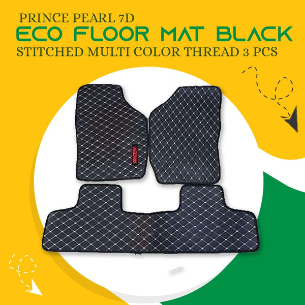 Prince Pearl 7D Eco Floor Mat Black Stitched Multi Color Thread 3 Pcs - Model 2019-2020