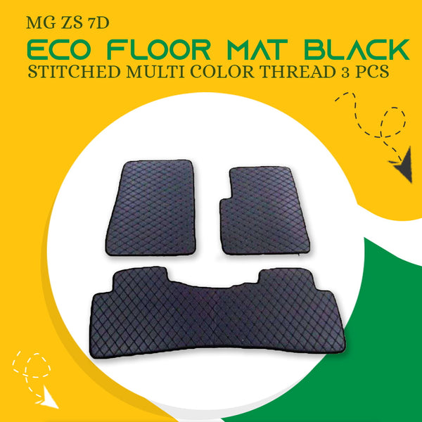 MG ZS 7D Eco Floor Mat Black Stitched Multi Color Thread 3 Pcs - Model 2020-2021