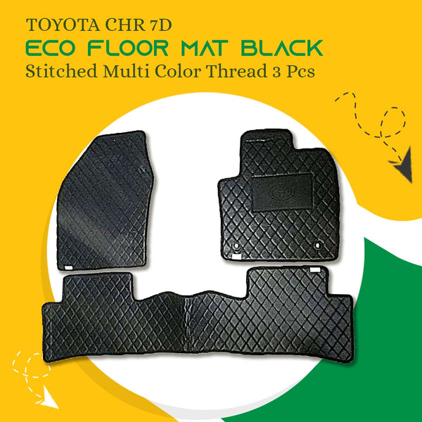 Toyota CHR 7D Eco Floor Mat Black Stitched Multi Color Thread 3 Pcs - Model 2017-2021