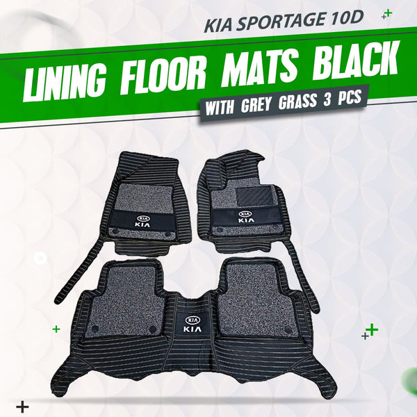 KIA Sportage 10D Lining Floor Mats Black With Grey Grass 3 Pcs - Model 2020-2024