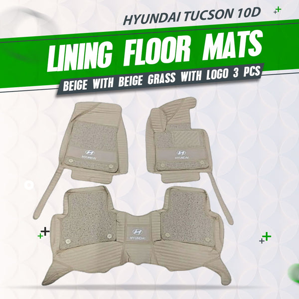 Hyundai Tucson 10D Lining Floor Mats Beige With Beige Grass With Logo 3 Pcs - Model 2020-2024