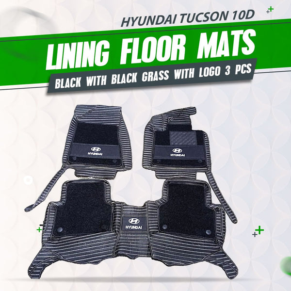 Hyundai Tucson 10D Lining Floor Mats Black With Black Grass With Logo 3 Pcs - Model 2020-2024