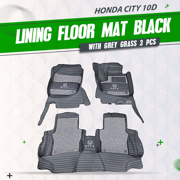 Honda City 10D Lining Floor Mat Black With Grey Grass 3 Pcs - Model 2022-2023