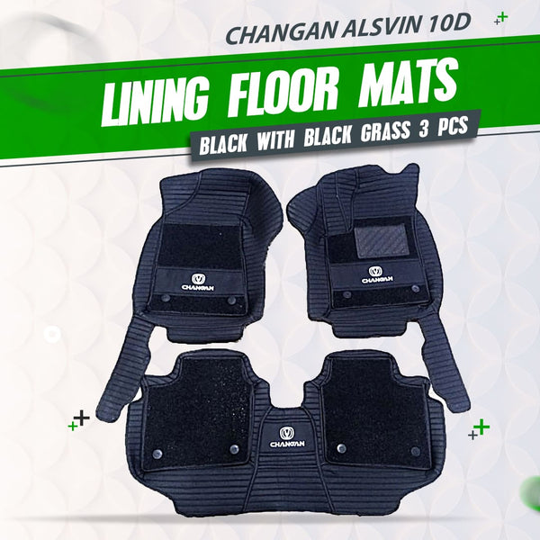 Changan Alsvin 10D Lining Floor Mats Black With Black Grass 3 Pcs - Model 2021-2024