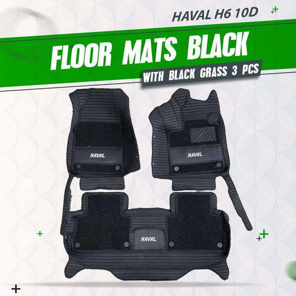 Haval H6 10D Floor Mats Black With Black Grass 3 Pcs - Model 2021-2024