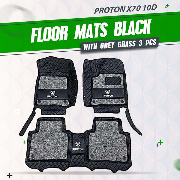 Proton X70 10D Floor Mats Black With Grey Grass 3 Pcs - Model 2021-2024