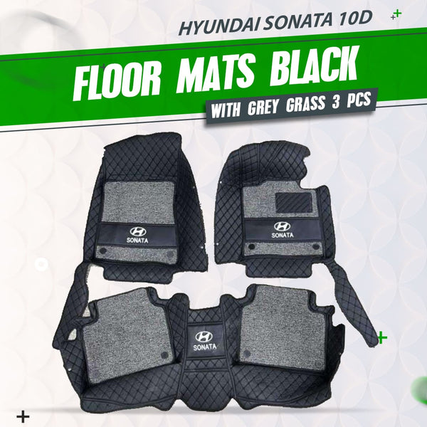 Hyundai Sonata 10D Floor Mats Black With Grey Grass 3 Pcs - Model 2021-2024