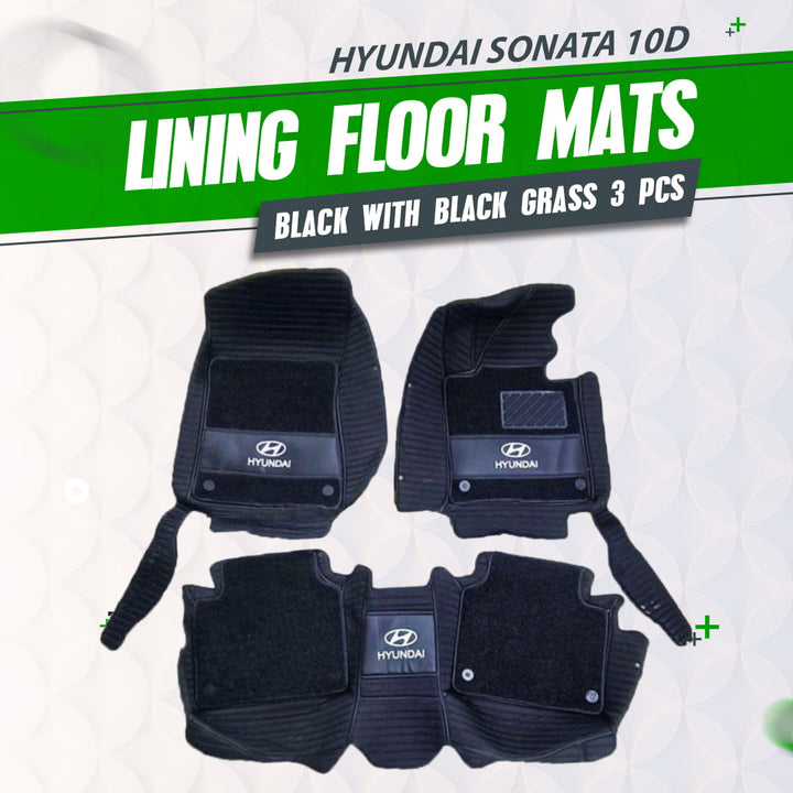 Hyundai Sonata 10D Lining Floor Mats Black With Black Grass 3 Pcs - Model 2021-2024