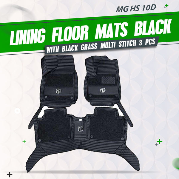 MG HS 10D Lining Floor Mats Black With Black Grass Multi Stitch 3 Pcs - Model 2020-2021