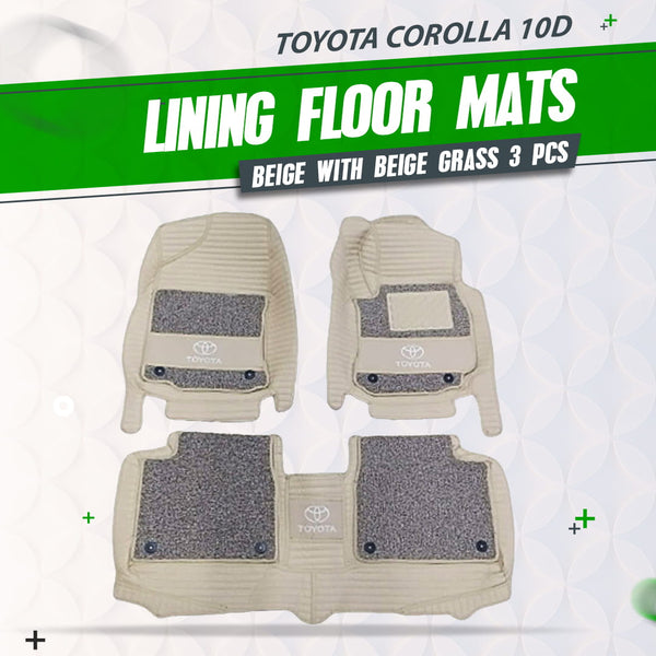 Toyota Corolla 10D Lining Floor Mats Beige With Beige Grass 3 Pcs - Model 2014-2021