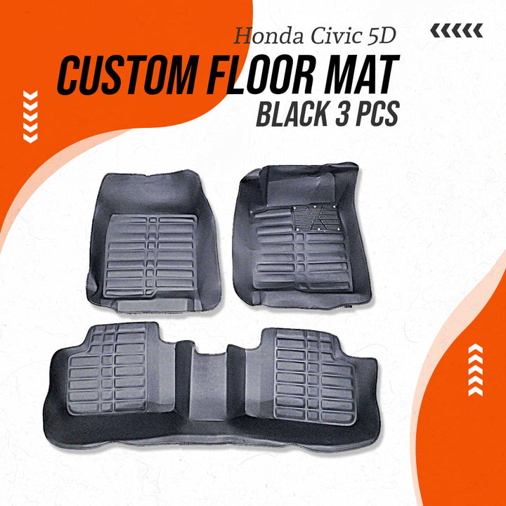 Honda Civic 5D Custom Floor Mat Black 3 Pcs - Model 2016-2024