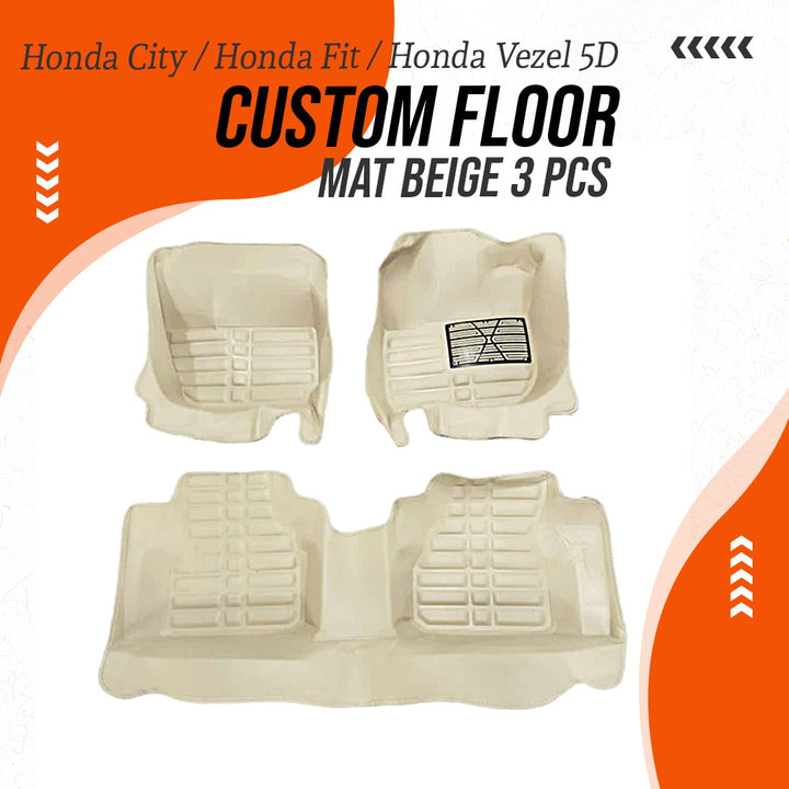 Honda City / Honda Fit / Honda Vezel 5D Custom Floor Mat Beige 3 Pcs