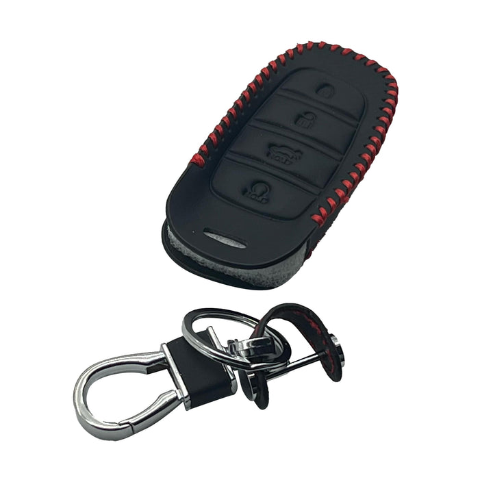 Hyundai Sonata Leather Key Cover 4 Button with Key Chain Ring Black - Model 2021-2024