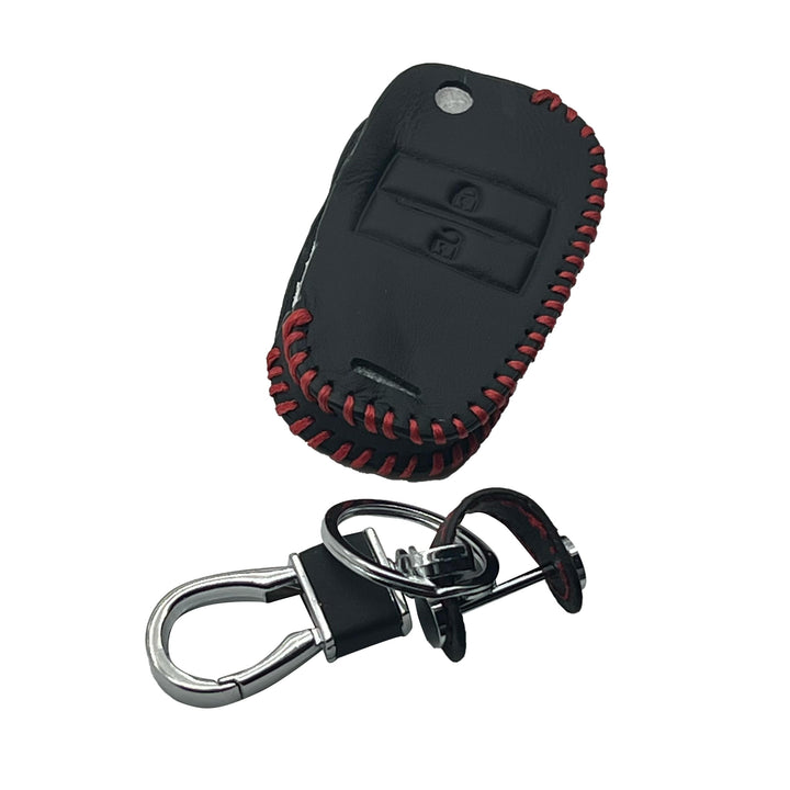 Kia Picanto Leather Key Cover 2 Buttons with Key Chain Ring Black - Model 2019-2024
