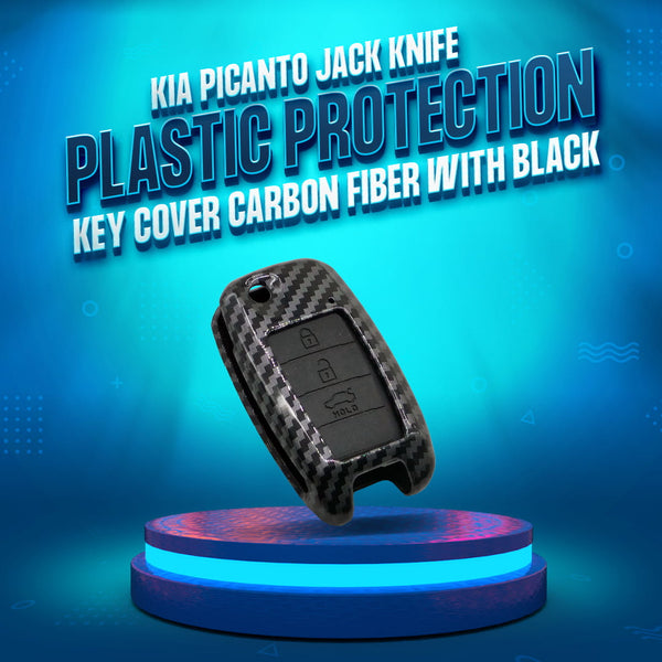 KIA Picanto Jack Knife Plastic Protection Key Cover Carbon Fiber With Black PVC 3 Buttons - Model 2019-2024