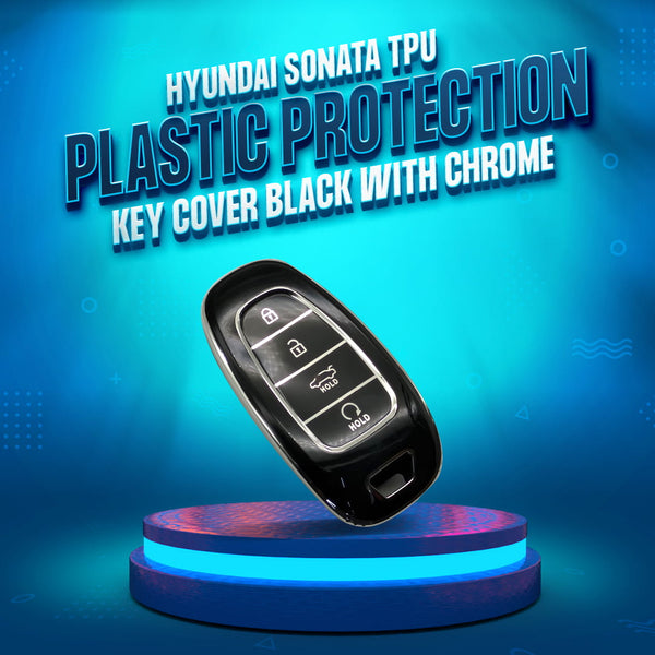 Hyundai Sonata TPU Plastic Protection Key Cover Black With Chrome - Model 2021-2024