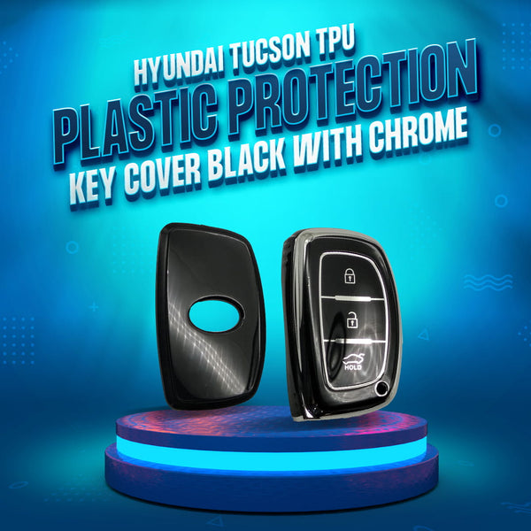Hyundai Tucson TPU Plastic Protection Key Cover Black With Chrome 3 Buttons - Model 2020-2024
