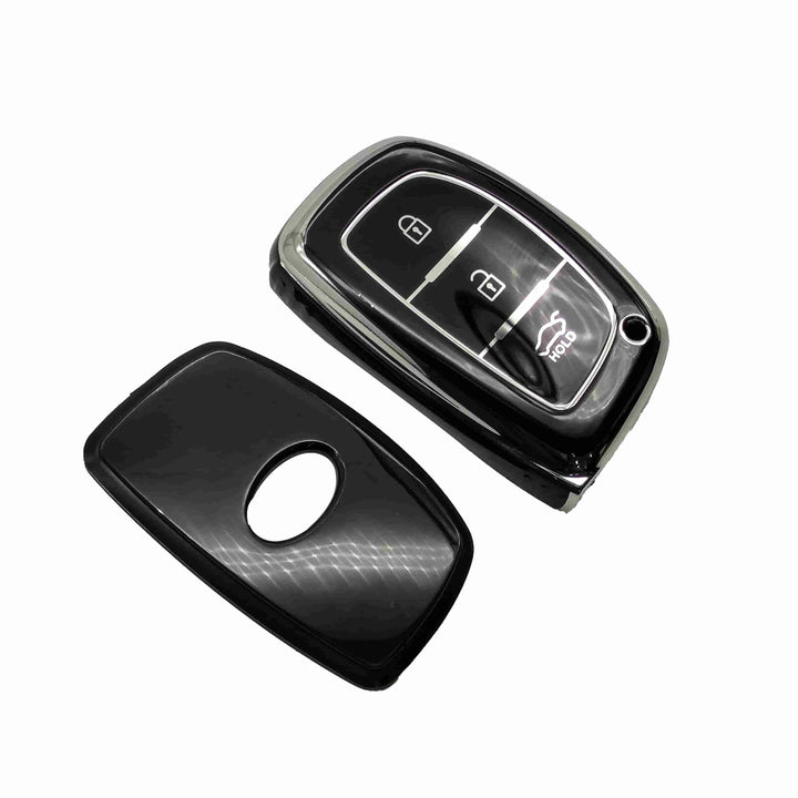 Hyundai Tucson TPU Plastic Protection Key Cover Black With Chrome 3 Buttons - Model 2020-2024