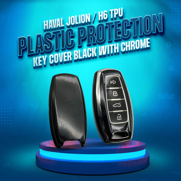 Haval Jolion / H6 TPU Plastic Protection Key Cover Black With Chrome 4 Buttons - Model 2021-2024
