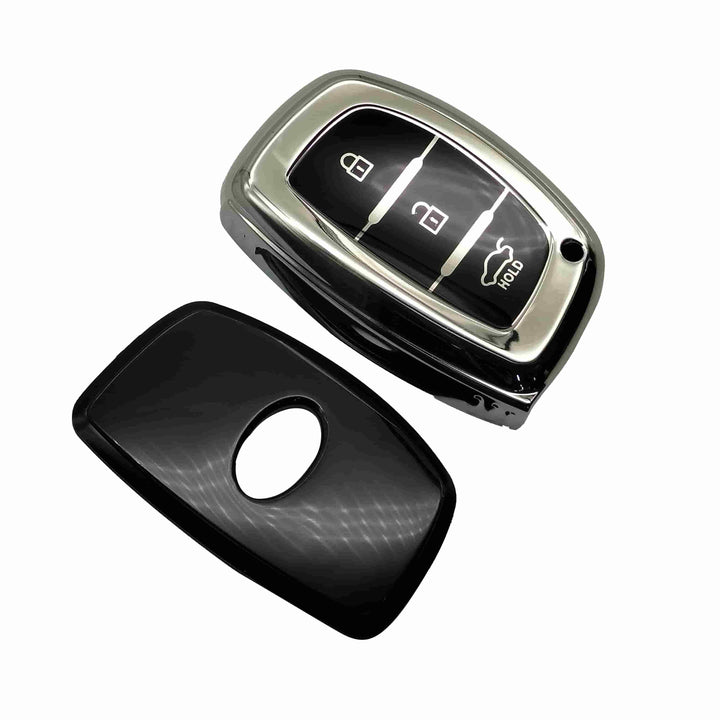 Hyundai Tucson TPU Plastic Protection Key Cover Chrome With black 3 Buttons - Model 2020-2024