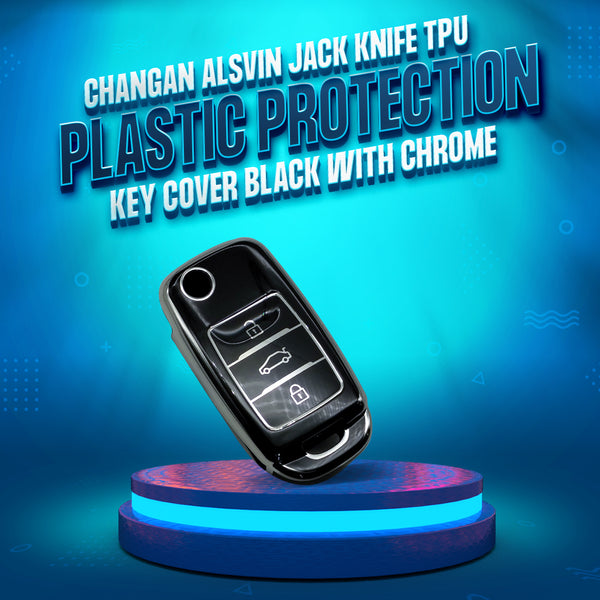 Changan Alsvin Jack Knife TPU Plastic Protection Key Cover Black With Chrome 3 Buttons - Model 2020-2024