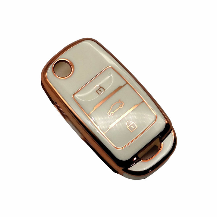 Changan Alsvin Jack Knife TPU Plastic Protection Key Cover White With Golden 3 Buttons - Model 2020-2024
