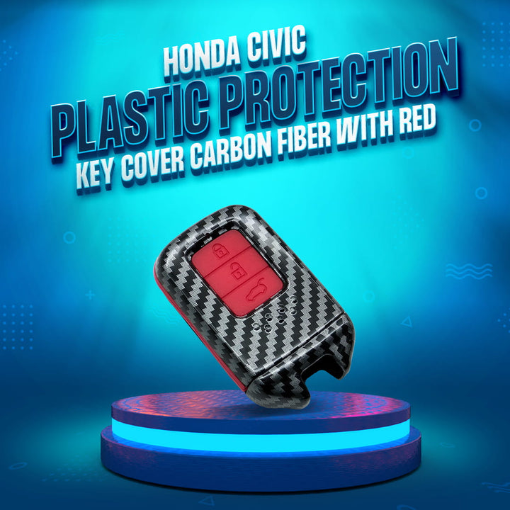 Honda Civic Plastic Protection Key Cover Carbon Fiber With Red PVC 3 Buttons - Model 2016-2021