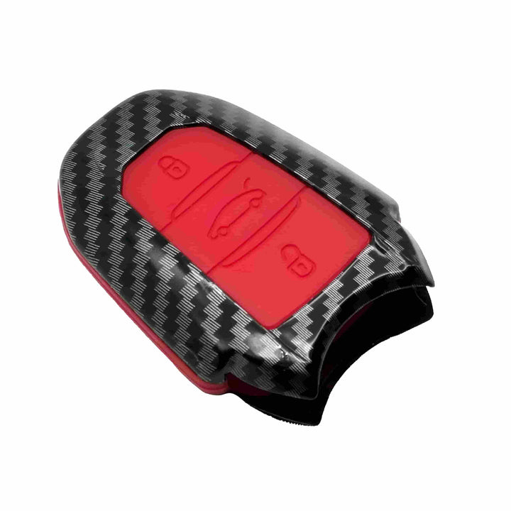 Peugeot 2008 Plastic Protection Key Cover Carbon Fiber With Red PVC 3 Buttons - Model 2022-2024
