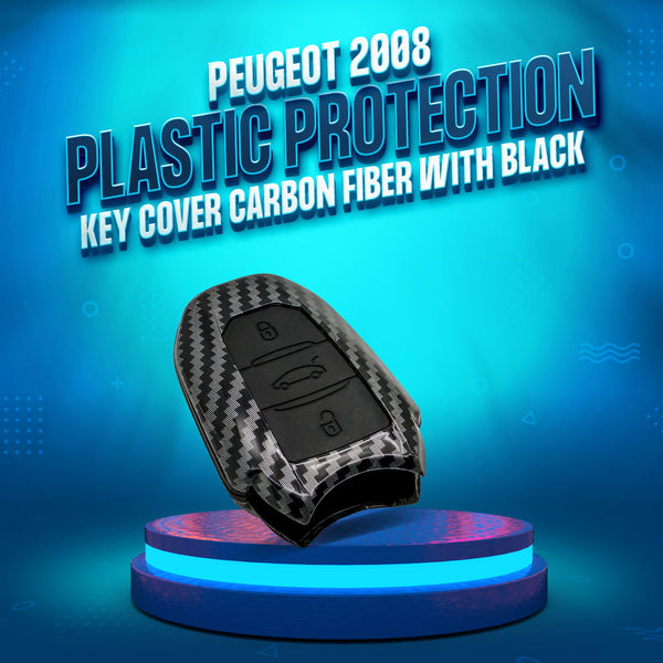 Peugeot 2008 Plastic Protection Key Cover Carbon Fiber With Black PVC 3 Buttons - Model 2022-2024