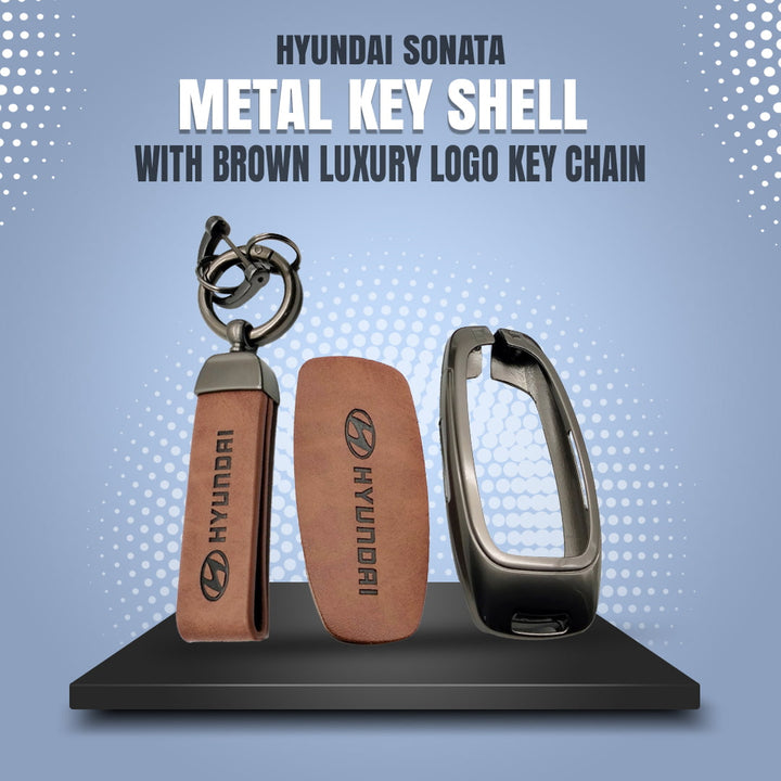 Hyundai Sonata  Metal Key Shell With Brown Luxury Logo Key Chain