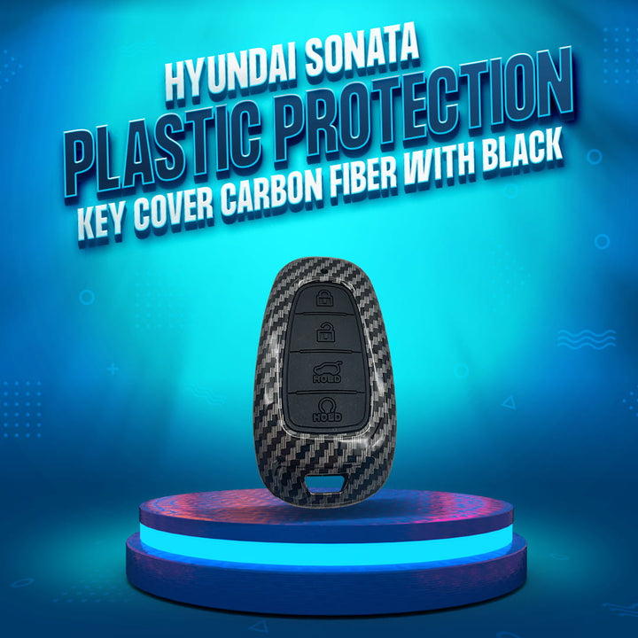 Hyundai Sonata Plastic Protection Key Cover Carbon Fiber With Black PVC 4 Buttons - Model 2021-2024