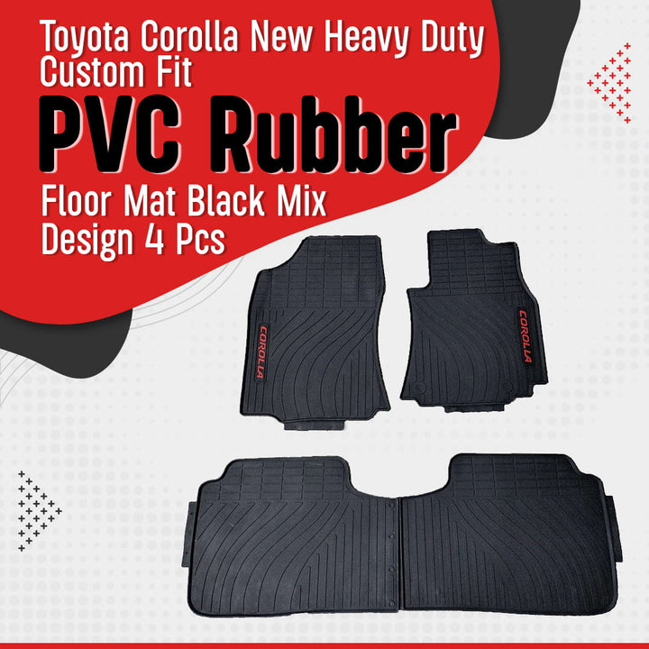 Toyota Corolla New Heavy Duty Custom Fit PVC Rubber Floor Mat Black Mix Design 4 Pcs - Model 2014-2021