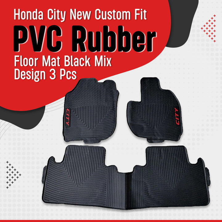Honda City New Custom Fit PVC Rubber Floor Mat Black Mix Design 3 Pcs - Model 2021-2023