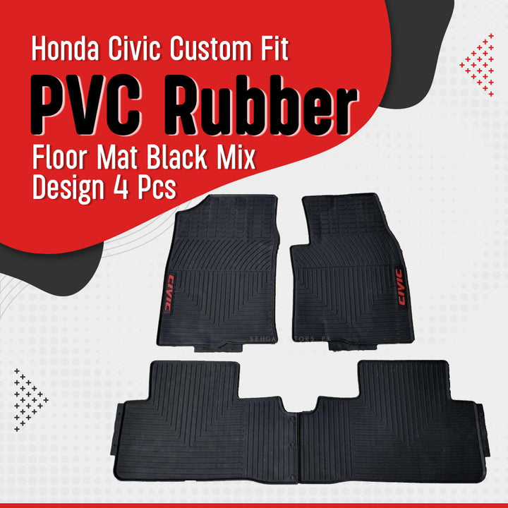 Honda Civic Custom Fit PVC Rubber Floor Mat Black Mix Design 3 Pcs - Model 2016-2024